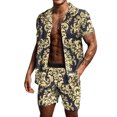 thumbnail image 1 of Men's Flower Shirt Short 2 Piece Hawaiian Sets Casual Button Down Floral tracksuit, 1 of 7
