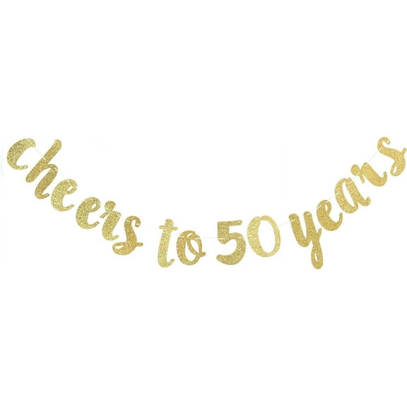 Cheers to 50 Years Banner - Happy 50th Birthday Party Decorations - 50th Wedding Anniversary Decorations-Gold