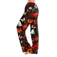 thumbnail image 2 of Zydvens Women Halloween Pajama Pants Wide Leg Lounge Wear with Pockets Soft Elastic Waist Drawstring Sleepwear Bottoms Cute Cartoon Cat Pumpkin Costume Cosplay Party S-3XL, 2 of 7