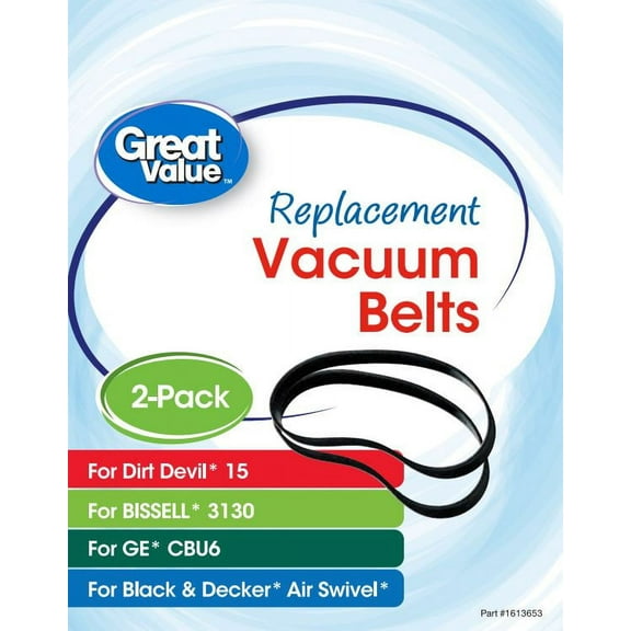 Great Value Replacement Vacuum Belts, For Dirt Devil 15, Bissell 3130, GE CBU6, and Black & Decker Air Swivel, 2 Count