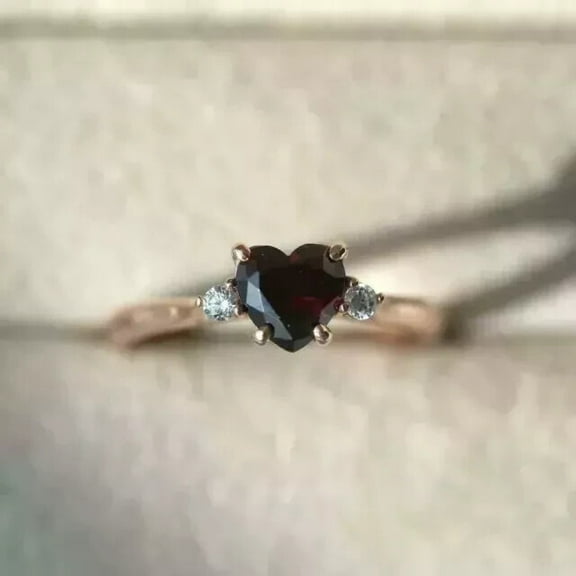 Women's Engagement Ring Lab-Created Red Garnet 2Ct Heart Cut 14k Yellow Gold Plated