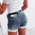 thumbnail image 4 of Puntoco Women Clearance Pants Slim Was Thin Elasticity Lace with Zipper Denim Shorts Blue, 4 of 9