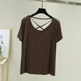 thumbnail image 2 of AherBiu Pajama Tops for Women Round Neck Short Sleeve Crossover Back Comfy Tees Basic Layer Undershirts Homewear, 2 of 7