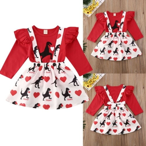 Toddler Kids Baby Girls Valentine's Day Clothes Tops Skirt Dress