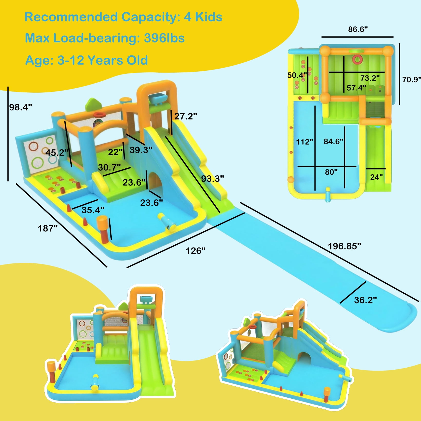 Adnoom 17-in-1 Inflatable Water Slide Bounce House for Kids 3-12, 16x11ft Large Golf Water Park with 16ft Detachable Slide, Splash Pool, Tunnel, Climbing, Jumper Castle Backyard w/550W Blower