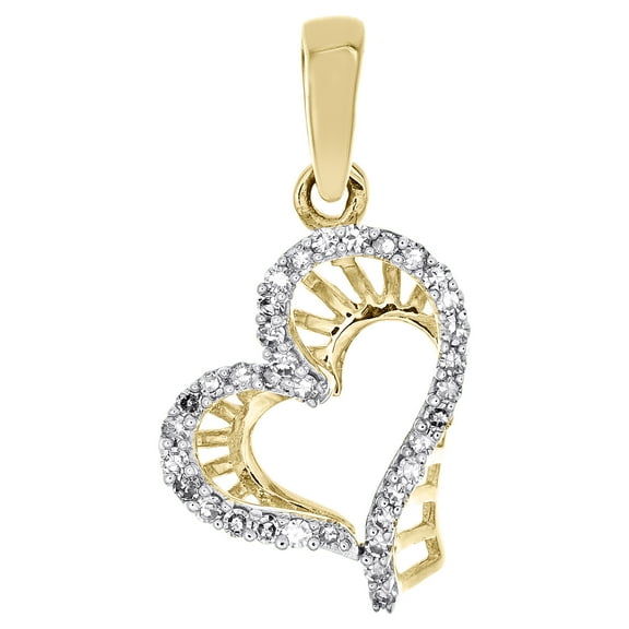 10K Yellow Gold Diamond Slanted Cut Out Curved Heart Pendant Love Charm 0.10 Ct.