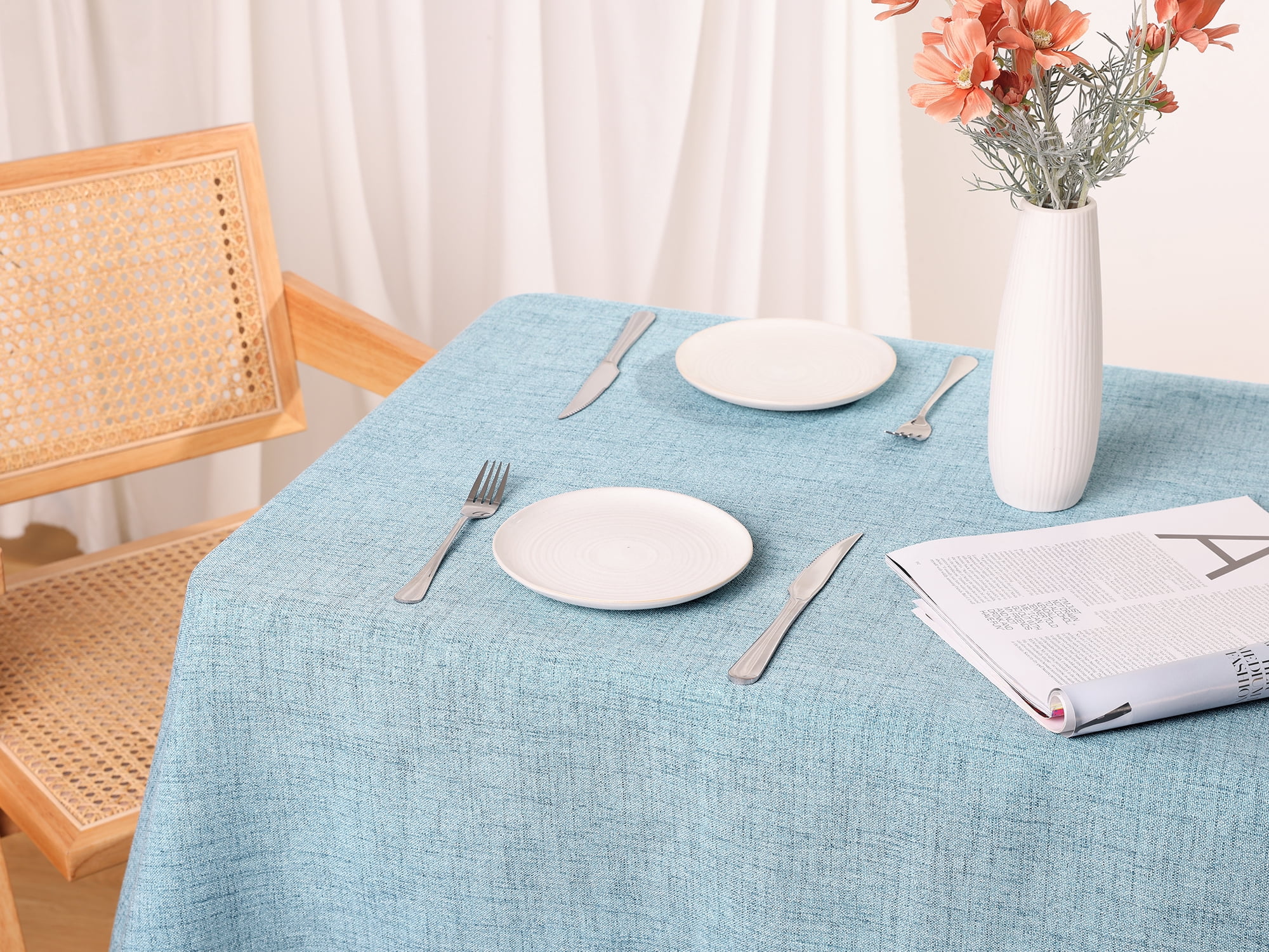 Unique Bargains Rectangle Tablecloth with Fringe for Indoor Outdoor Light Blue 52"x87"