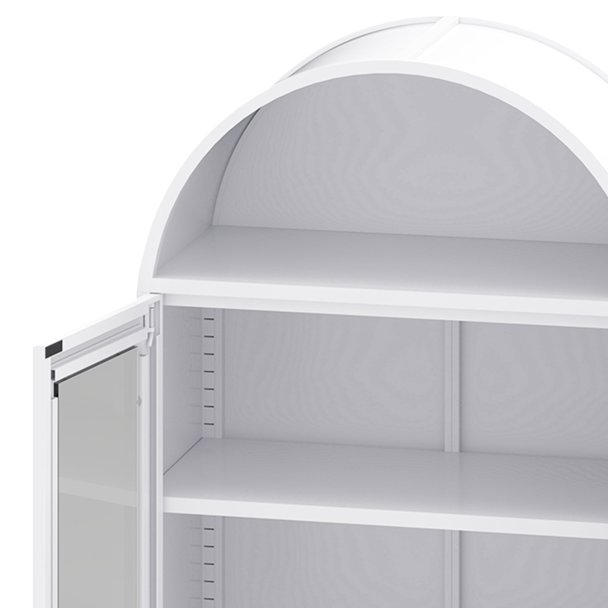 Uforic Metal Display Cabinet with LED Lights & Glass Doors, Arched Storage Cabinet, White