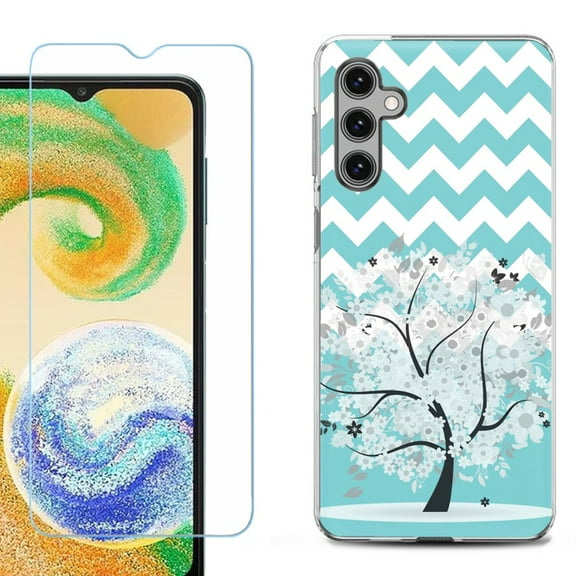 OneToughShield ® for Samsung Galaxy S23 FE Fan Edition, Shockproof Phone Case, with Tempered Glass Screen Protector - Chevron/Tree