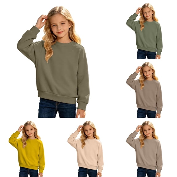 XAOFW Boys Girls Sweatshirts Solid Color Long Sleeve Crew Neck Pullover Casual Sweatshirt For Kids Autumn Everyday Wear Versatile Tops 3-4 Years