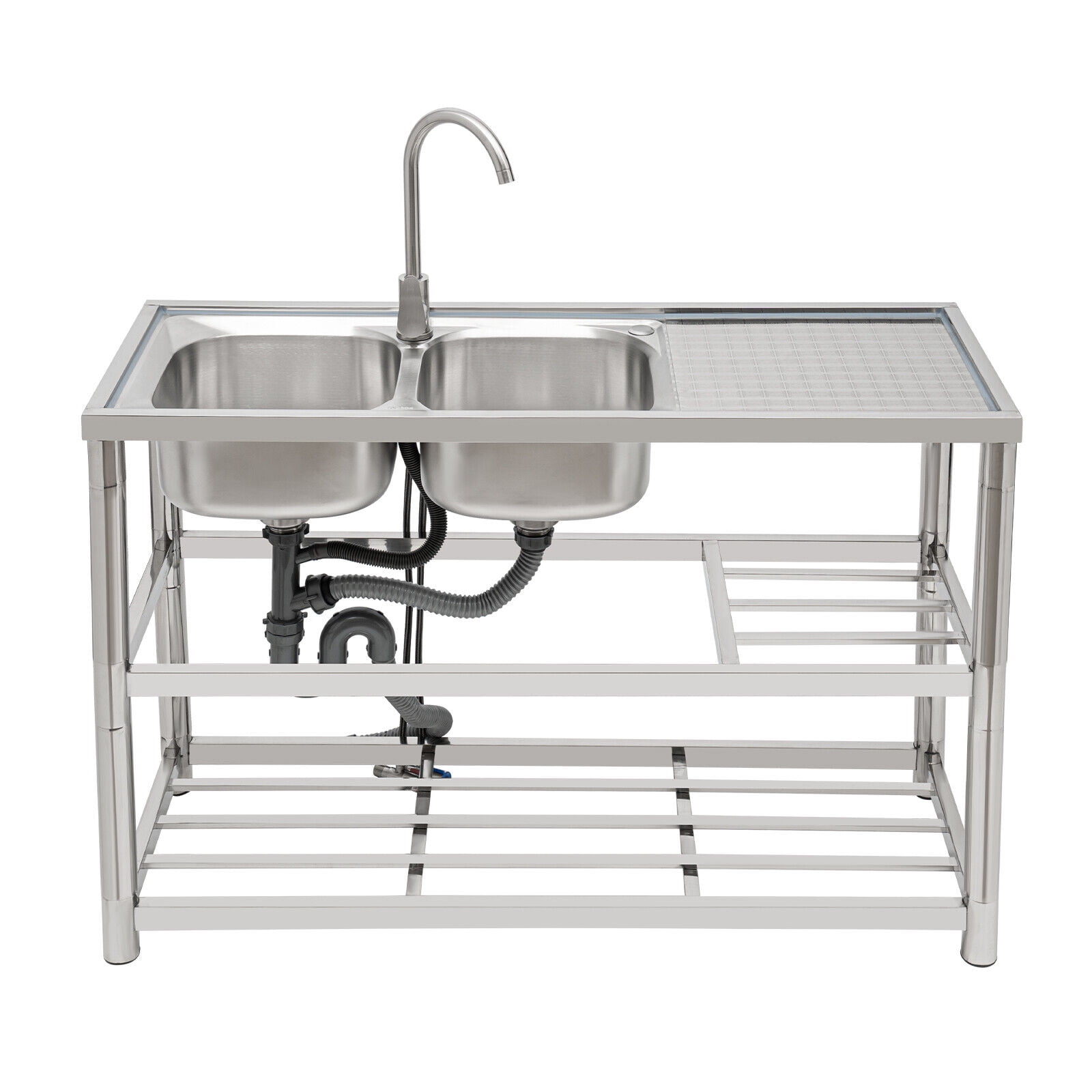 Miumaeov 2 Compartments Commercial Freestanding Kitchen Sink Stainless Steel Utility Sink