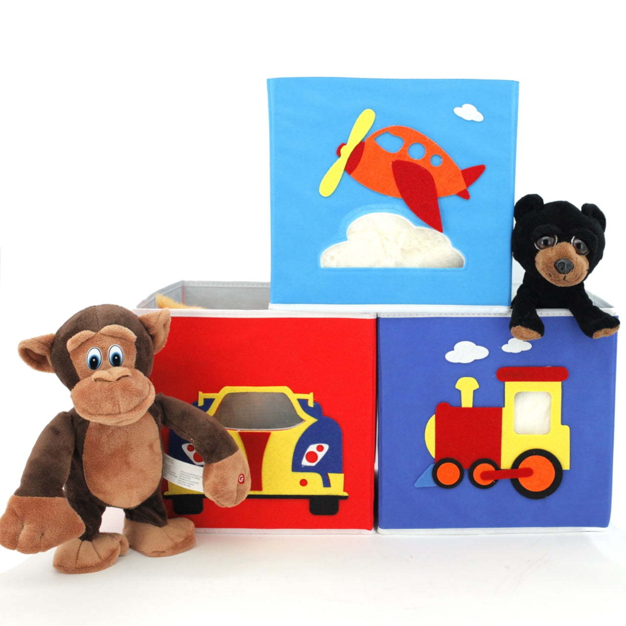 Kids Storage Organizer Bins Fabric Train Plane Car - Set of 3