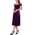 thumbnail image 4 of INSPIRE CHIC Women's Velvet Dress Off the Shoulder Vintage Cocktail Evening A-Line Dresses L Purple, 4 of 6
