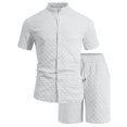 thumbnail image 7 of hotojiny Mens Summer Outfits 2 Piece Beach Vacation Set Plaid Short Sleeve Button down Shirts with Elastic Waist Shorts(White,X-Large), 7 of 7