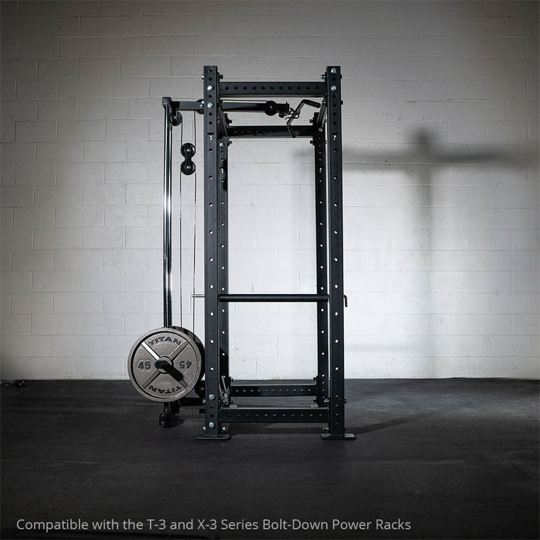 Titan Fitness Tall Plate Loaded Lat Tower Rack Attachment Compatible with T 3 and X3 Series Bolt Down Power Racks Rack Attachment Bolt Down Racks Only Rated 300 LB Lat Bar and Low