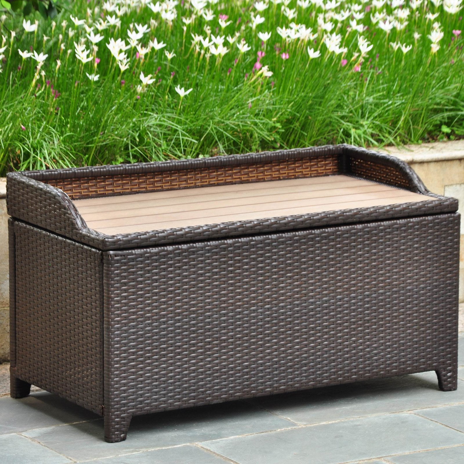 International Caravan Barcelona Patio Storage Bench In Chocolate