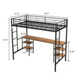 thumbnail image 5 of Pinovk Twin-size Loft Bed with Table & Shelves/ Heavy-duty Sturdy Metal/ Built-in Table & Shelves/ Noise Reduced/ Safety Guardrail/ 2 Side Ladders/ CPC Certified/ No Box Spring Needed, 5 of 15