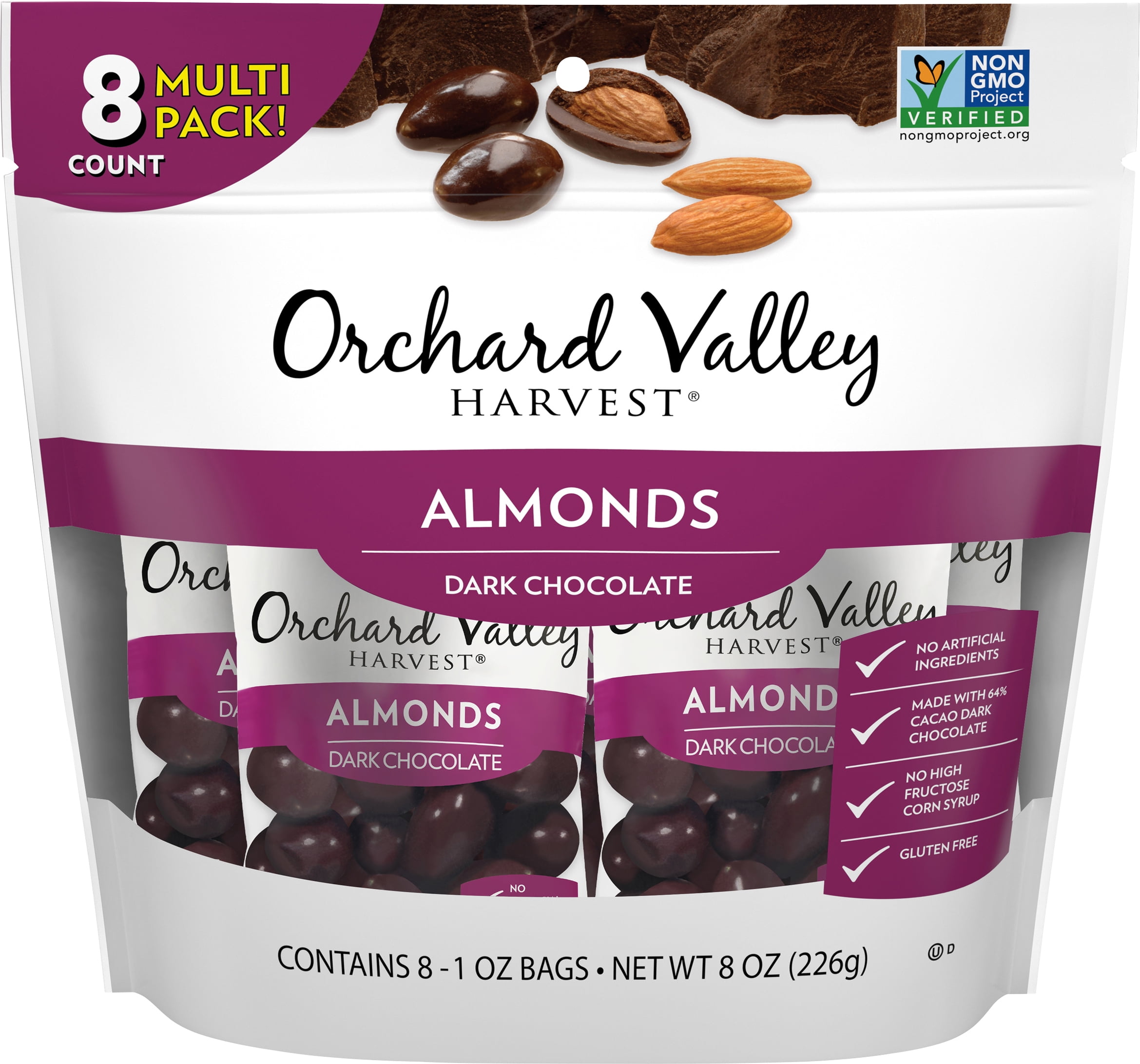 Orchard Valley Harvest Dark Chocolate Almonds 8-1 oz Bags