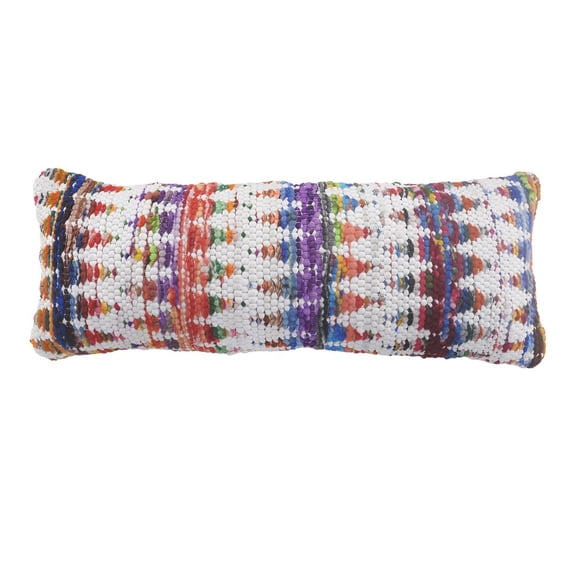 Ox Bay 14" x 36" Hand-Woven White/ Multicolored Geometric Cotton Blend Pillow Cover