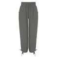 thumbnail image 6 of CIENVNSTG Elastic High Waisted Radish Pants for Women Summer Casual Cotton Linen Material Solid Color Straight Leg Lightweight Beach Style Pants with Functional Pockets Gray M, 6 of 7