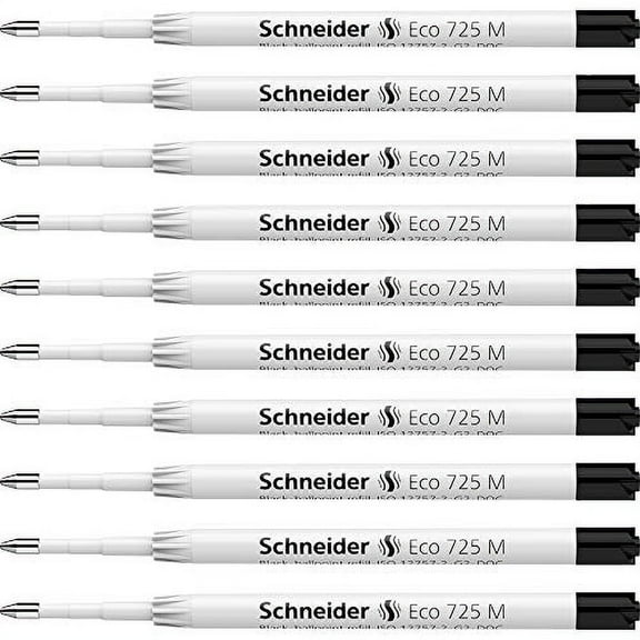 Schneider 172511 Eco 725 Ballpoint Pen Refill (Blue Angel) Medium Line Width Black (Pack of 10)