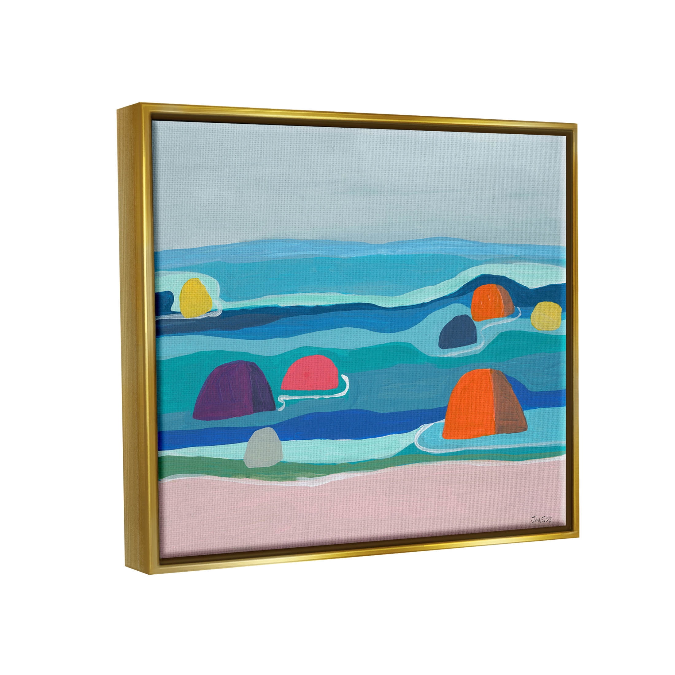 Buoy Floating Ocean Waves Coastal Painting Metallic Gold Framed Art Print Wall Art