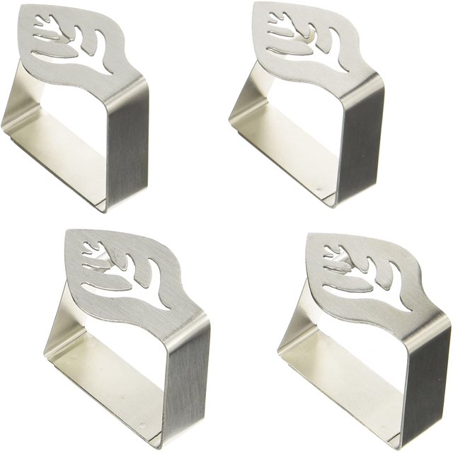 Kitchen Craft - Peso para mantel de acero inoxidable/clips para mantel, pinzas para mantel con fuerza de sujeción máxima, motivos de hojas, acero inoxidable plateado, juego de 4 LingWen 1327533401258
