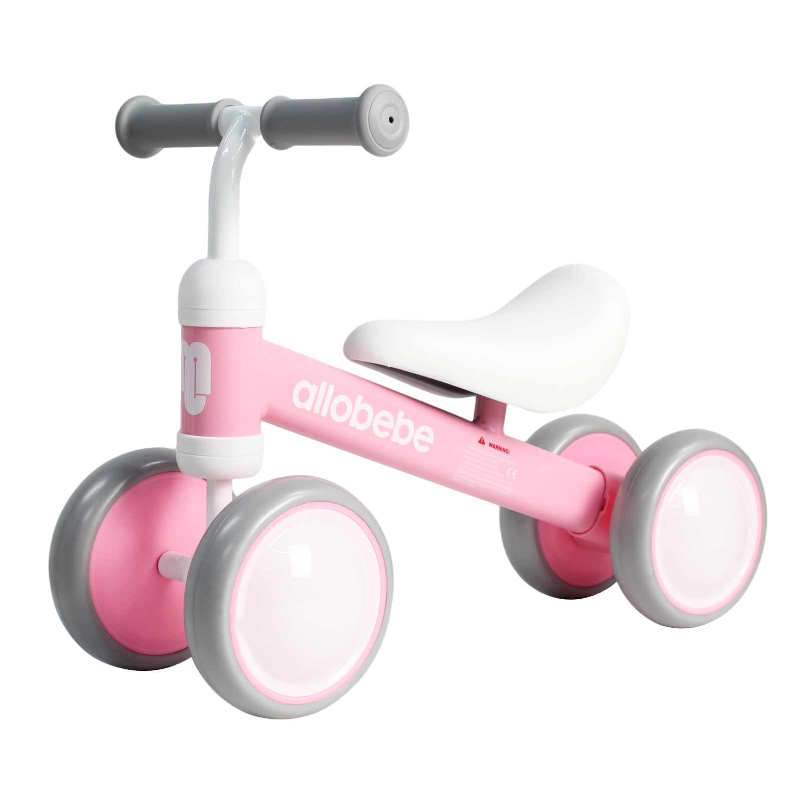 Allobebe Baby Balance Bike for 12-30 Months 4-Wheel Toddler Ride-On with Adjustable Seat & Silent Wheels Safe No-Pedal Walker for Indoor/Outdoor ASTM & CPSIA Certified Pink