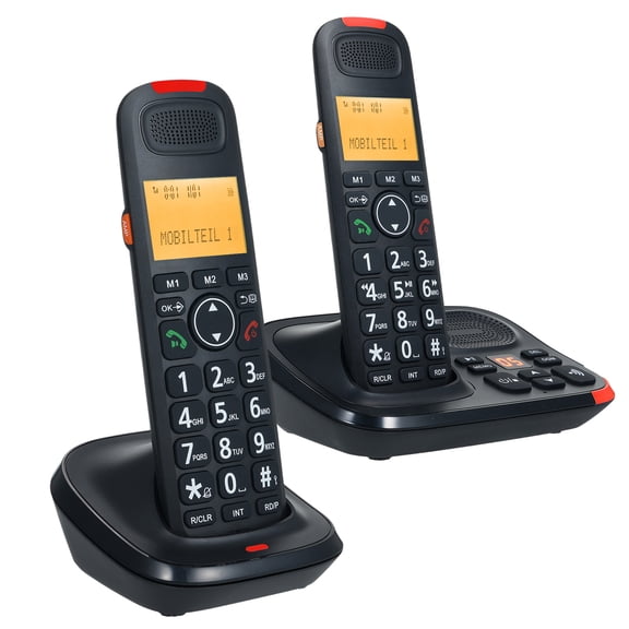 Landline Cordless Phone 1.8in Large LCD Display Big Buttons Expandable Phone System With Answering Function With 2 Handset