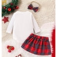 thumbnail image 4 of DHFJKG Suits Cute Baby Girl Fall Winter Outfit Long Sleeve Christmas Romper Plaid Bow Dress Set Headband 3 Piece Clothes O-Neck Cute Outfit, 4 of 9