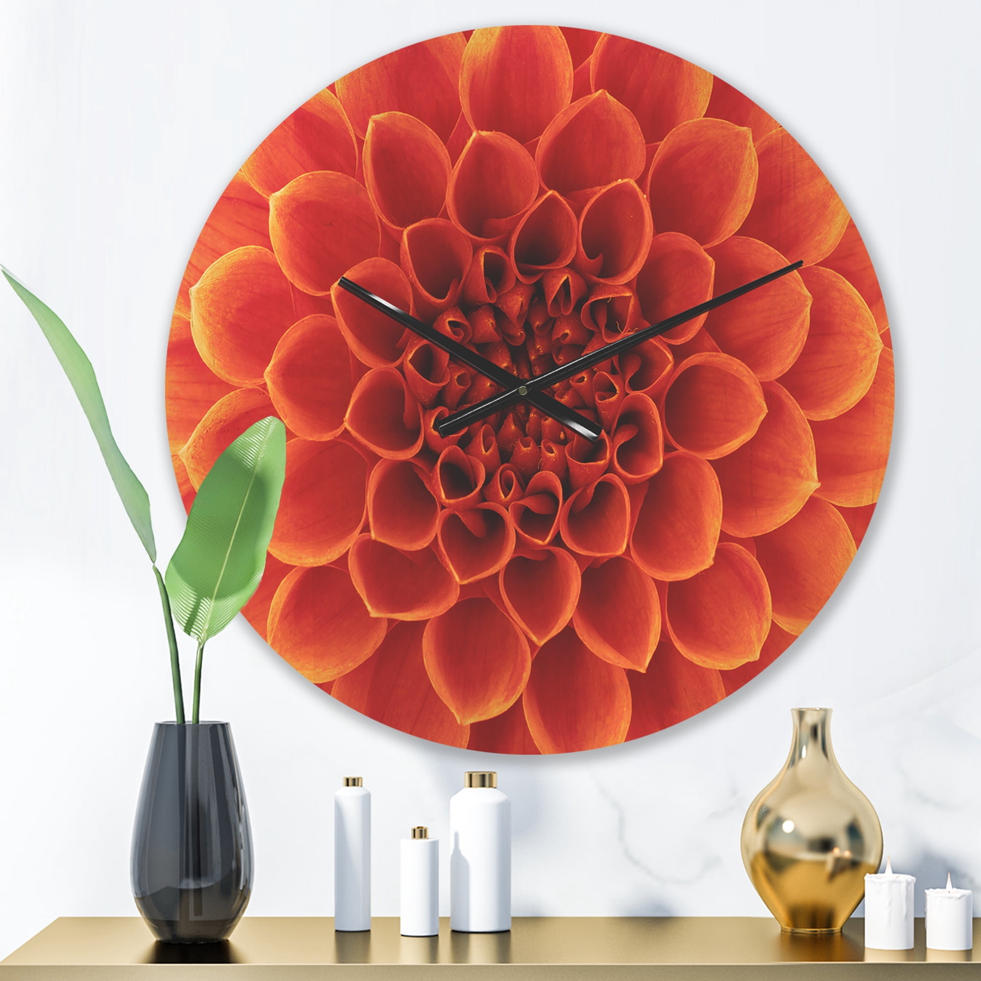 Designart 'Dense Petals With Brown Flower' Modern Wood Wall Clock