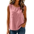 thumbnail image 2 of Inverlee Linen Sleeveless Crewneck Double Pocket Tank Tops for Women Casual Solid Color Loose Fit Blouses Daily Vacation Lightweight Breathable Tees Pink L, 2 of 8