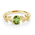 thumbnail image 2 of Gem Stone King 18K Yellow Gold Plated Silver Flower Stem Leaves Ring Peridot Moissanite (1.03 Cttw), 2 of 3