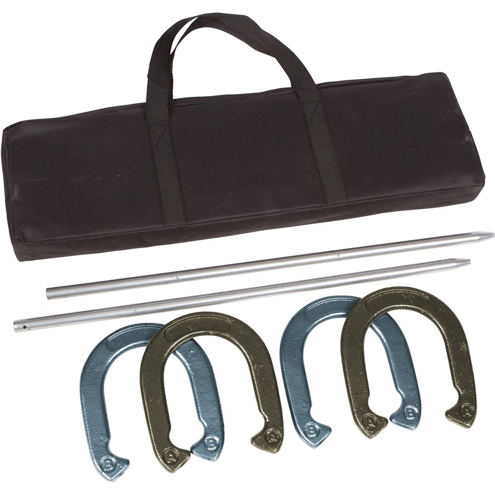 Pro Horseshoe Set Powder Coated Steel with Carry Case By Trademark Innovations (Gold and