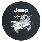 SpareCover - Brawny Series - Jeep Logo with Florida Alligator in Swamp Scene on 32" tall Denim Textured Vinyl - Heavy Duty - Tire Cover - made in USA only
