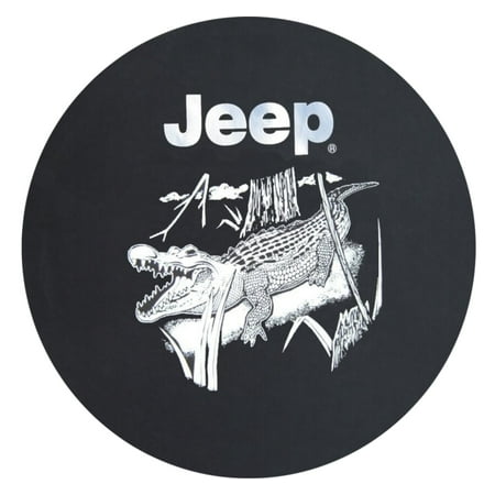 SpareCover - Brawny Series - Jeep Logo with Florida Alligator in Swamp Scene on 37" tall Denim Textured Vinyl - Heavy Duty - Tire Cover - made in USA only