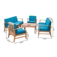 thumbnail image 4 of Peacock Outdoor 8 Seater Finished Acacia Wood Double Sofa and Club Chair Set with Cushions, Teak, Blue, 4 of 9