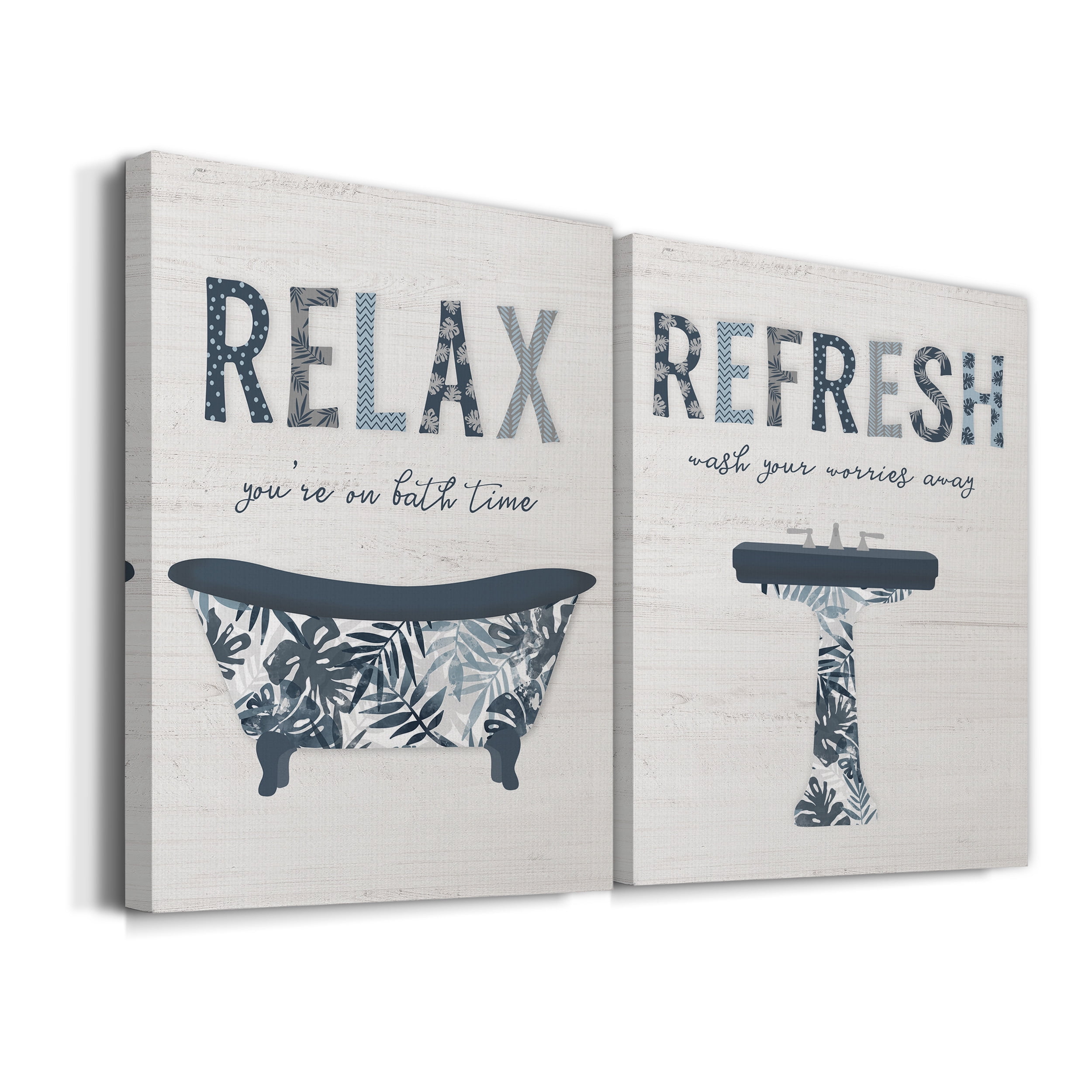 Palm Bath I Premium Gallery Wrapped Canvas - Ready to Hang - Set of 2 - 24 x 36 Each