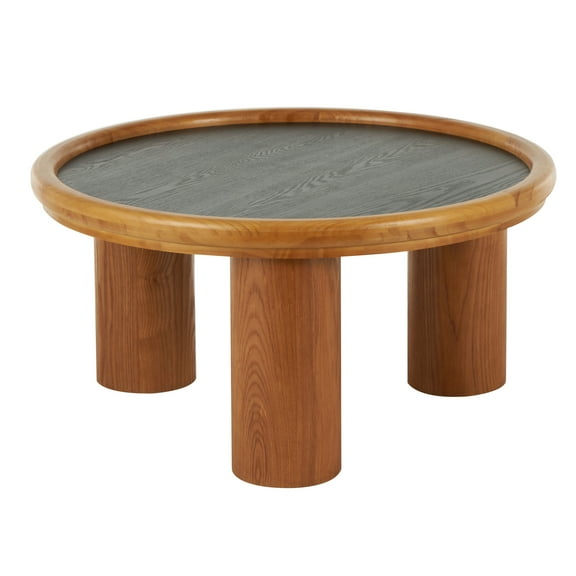 DecMode 32" x 16" Brown Wood Handmade Round Coffee Table with Black Tabletop, 1-Piece