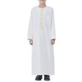 thumbnail image 5 of CPNG Boy's Muslim Clothes Durable Kaftan Arab Solid Color Thobe Long Sleeve Kaftan Embroidered Soft Robe Islamic Arabic Abaya Thobe Dubai Long Gown Ethnic Clothes, 5 of 9