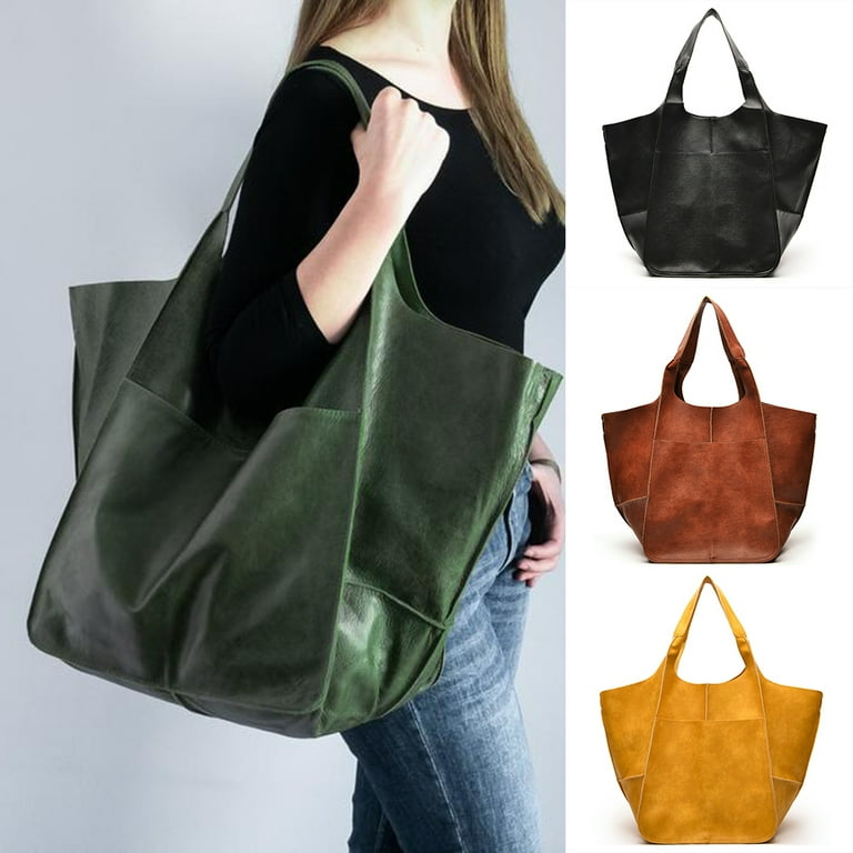 Women s PU Shoulder Bag Large Capacity Bucket Tote Bag for Females Travelling Shopping Royal Blue