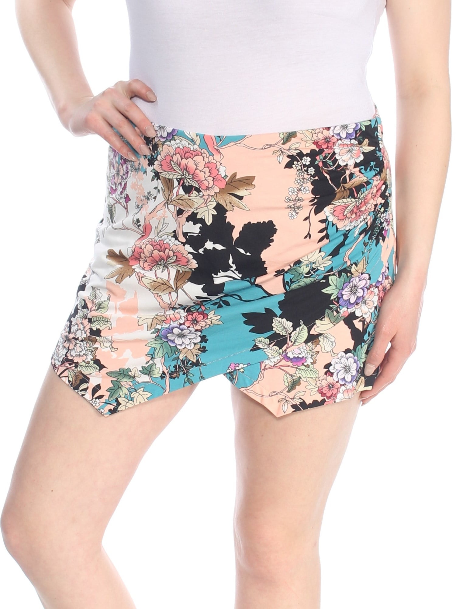 GUESS GUESS Womens Pink Floral Asymmetrical Mini Skort Size XL