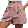 thumbnail image 2 of aidice Womens Cotton Linen Shorts Elastic High Waisted Lightweight Shorts Summer Casual Solid Basic Shorts with Pockets, 2 of 9