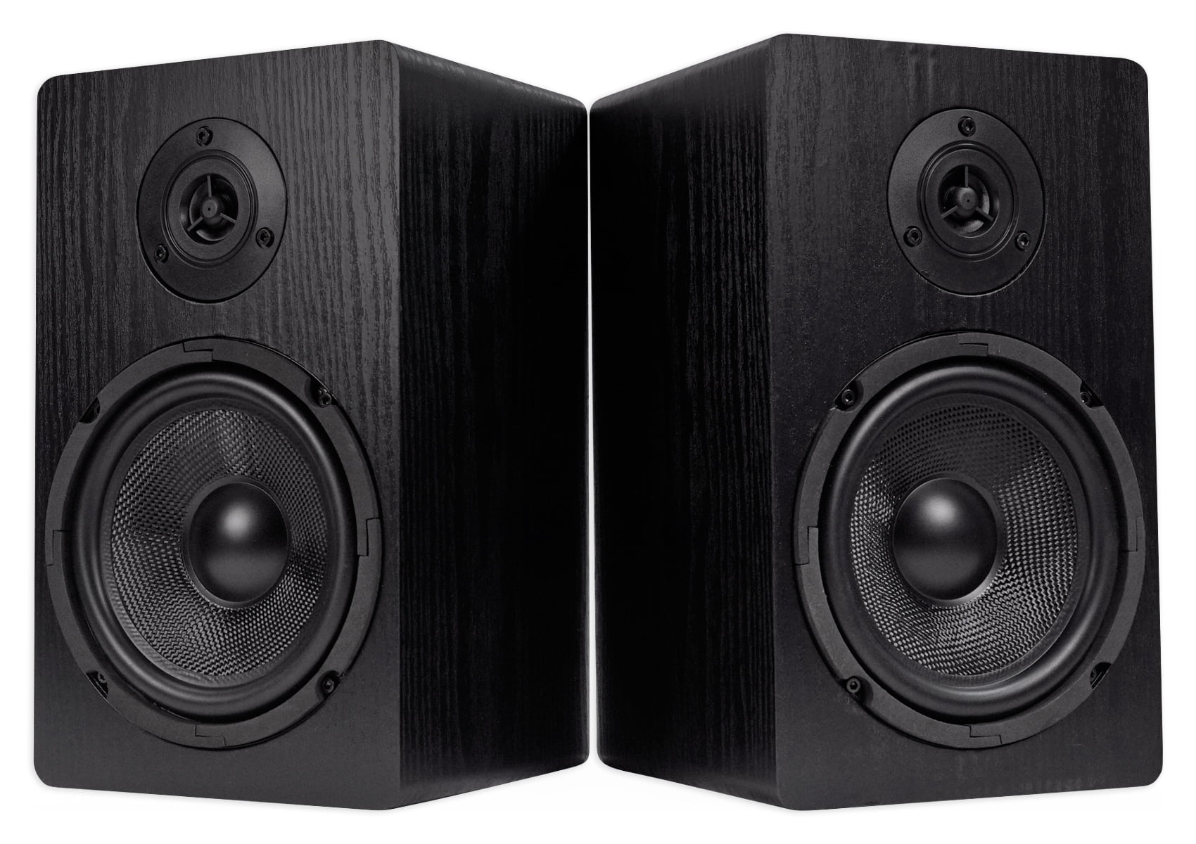 (2) Rockville RockShelf 64B Black 6.5" Home Bookshelf Speakers+36" Wood Stands