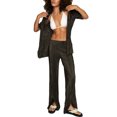 thumbnail image 1 of VISgogo Traje de ocio de verano para mujer, camisa de manga corta con solapa de color sólido para mujer + pantalones largos divididos de cintura alta VISgogo moda, 1 of 5