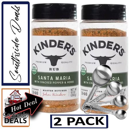 Kinder s Santa Maria Rub Seasoning 10 oz - 2 Pack - with a set of Stainless Steel measuring Spoons included