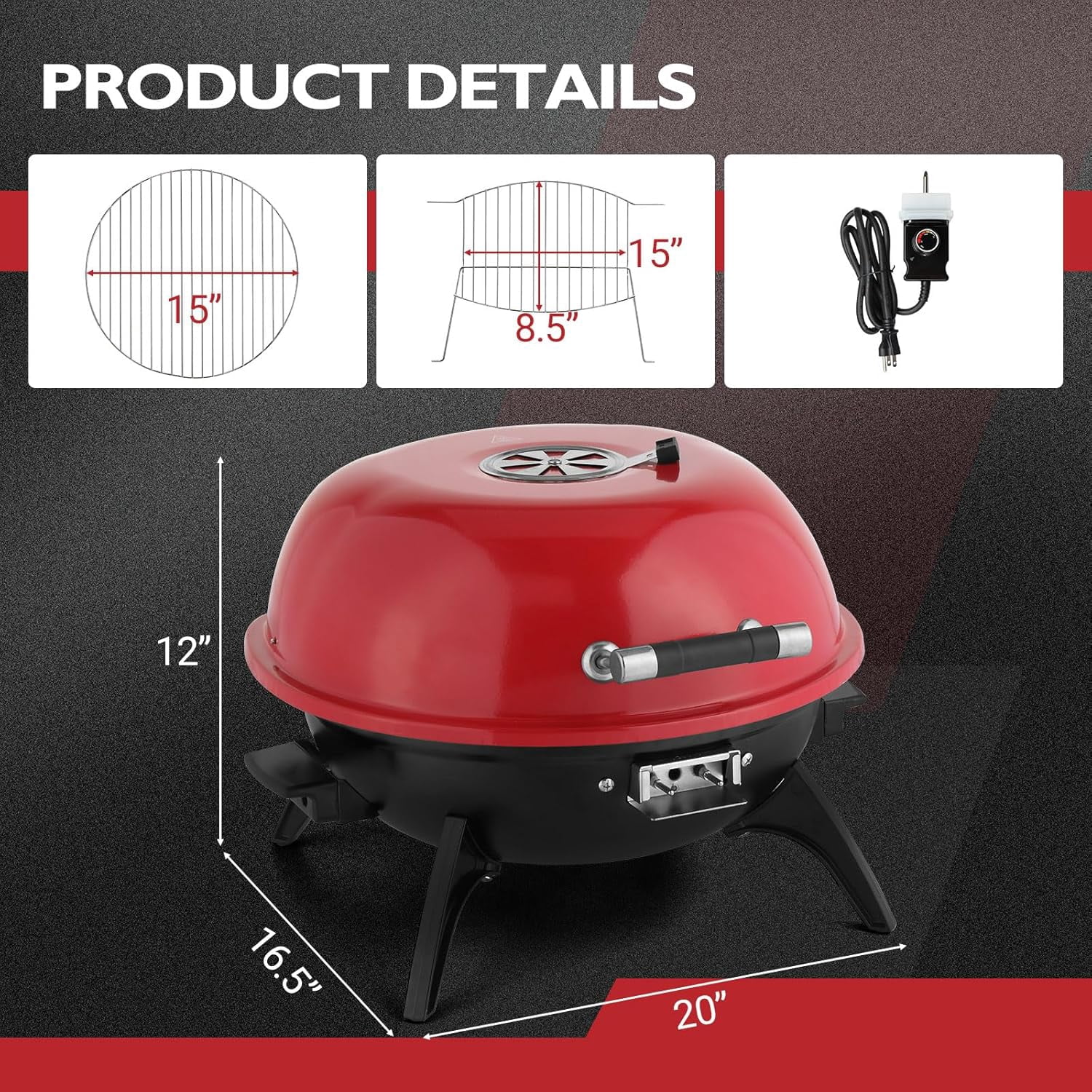 1600W Red Tabletop Electric Grill with Temperature Control, 304 Stainless Steel Grill w/Double Layer Design, Portable & Removable, Small Stove for Indoor and Outdoor Use