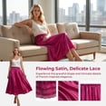 thumbnail image 6 of Women's Satin Midi Half Slip Skirt with Lace Trim, Elastic Waist A-Line Silky Underskirt, Soft Under Dress Skirt for Women Office Date Night Daily Wear, 6 of 8
