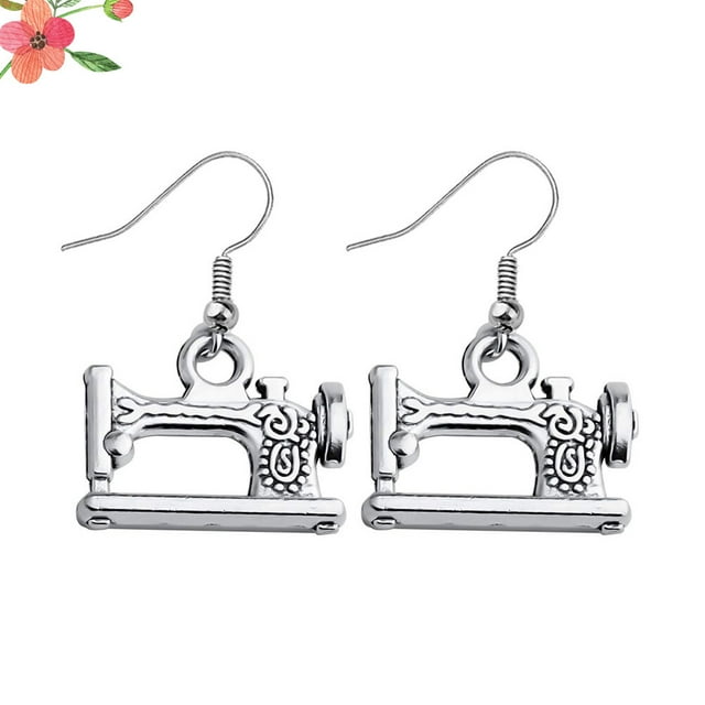 OUNONA 1Par Pendientes De Gancho Con Máquina De Coser En Metal Plateado Creativos Y