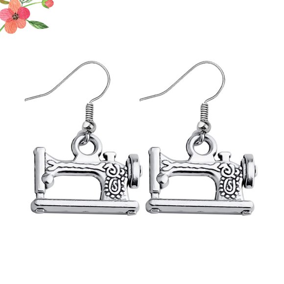OUNONA 1Par Pendientes De Gancho Con Máquina De Coser En Metal Plateado Creativos Y